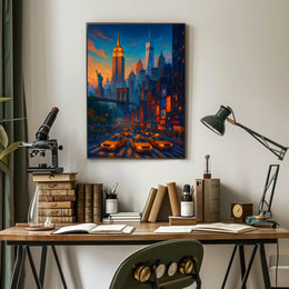New York City Vibrant Urban Landscape Poster Retro Wall Art