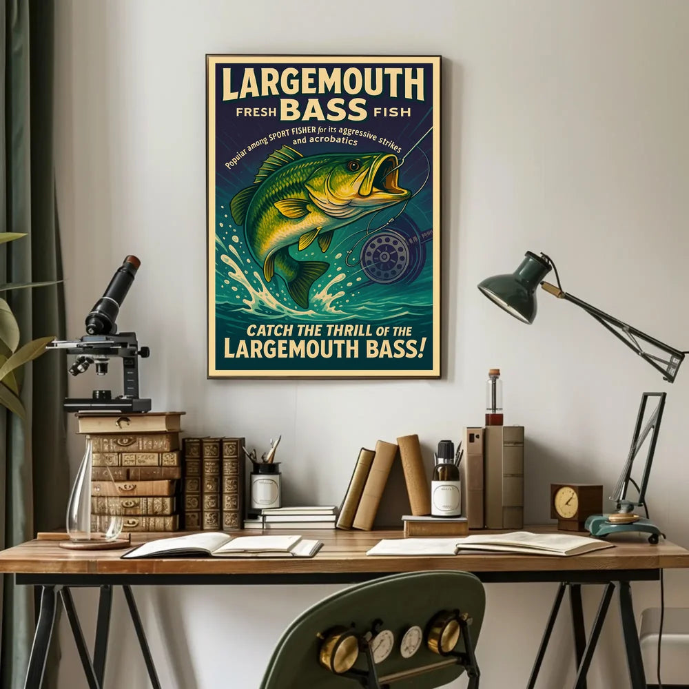 Bass Fishing Adventure Vintage Sports Poster PosterGoat