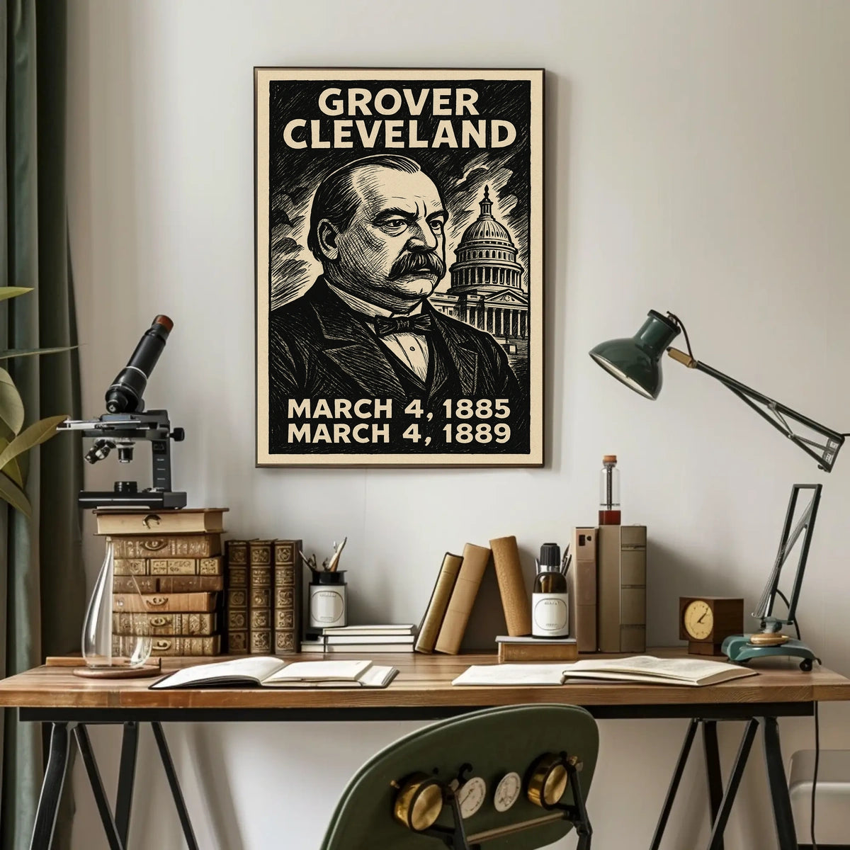 Grover Cleveland 22nd President of the United States B & W Comic Sketch Poster