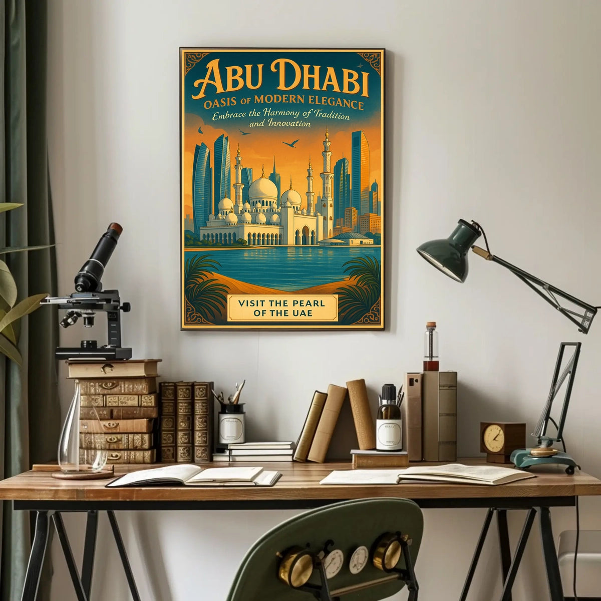 Abu Dhabi Skyline Vintage Art Travel Poster
