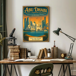 Abu Dhabi Skyline Vintage Art Travel Poster