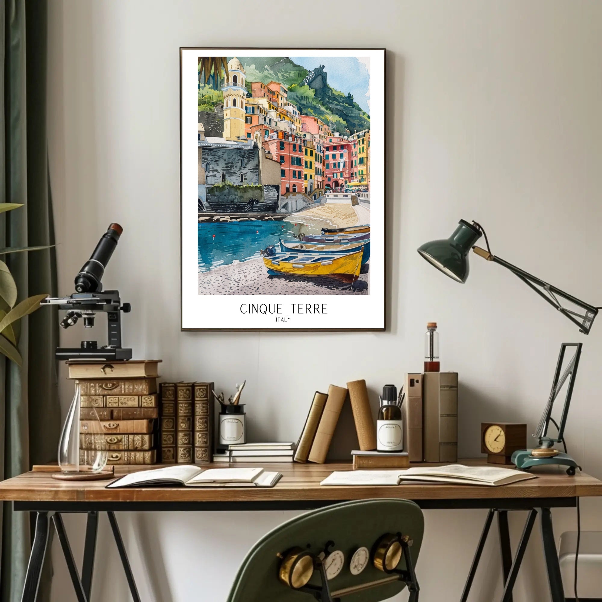 Cinque Terre Watercolor Coastal Scene Travel Poster PosterGoat