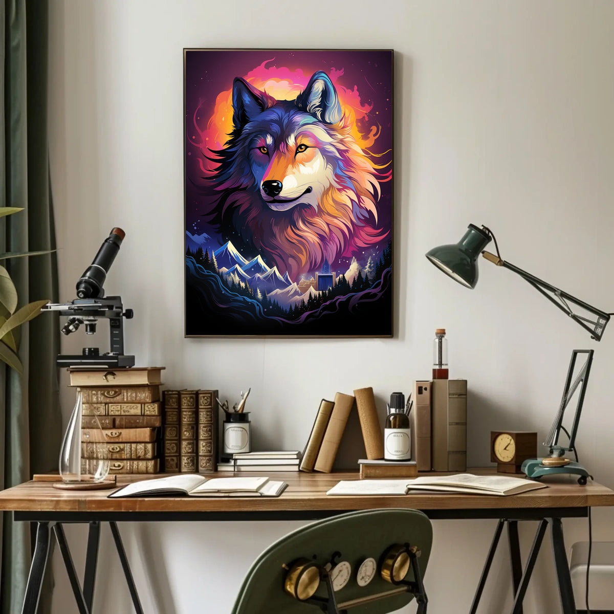 Mystical Wolf Surrealism Poster: Nature's Dreamscape