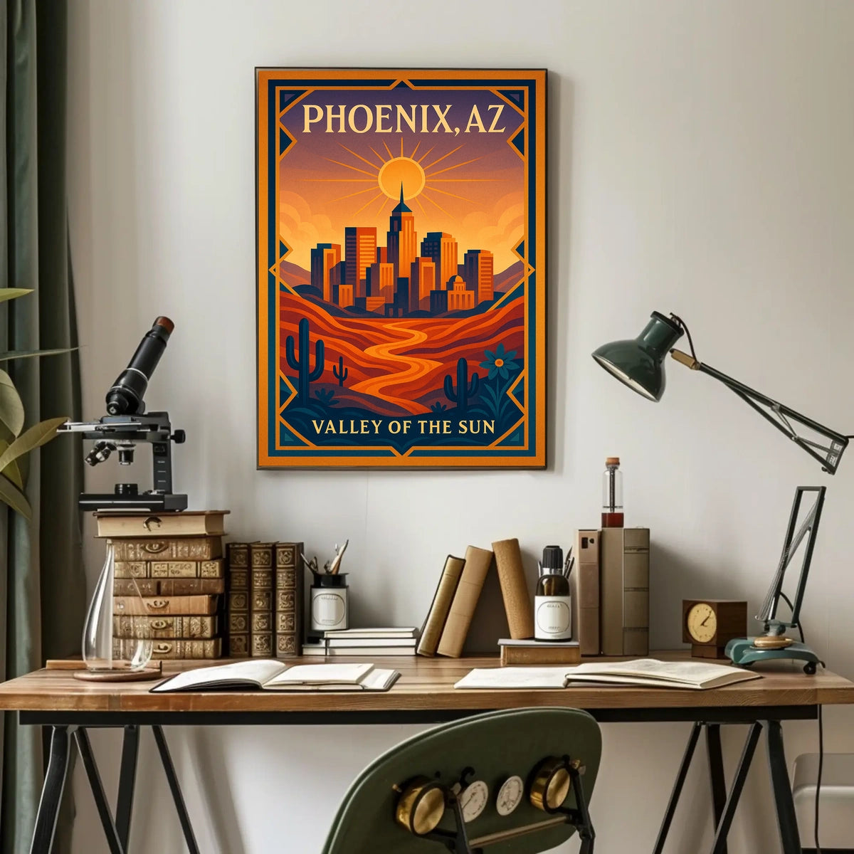 Phoenix Arizona Vintage Art Deco Sunset Poster