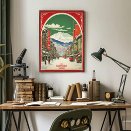 Stylized Sapporo Cityscape Poster Wall Art Print