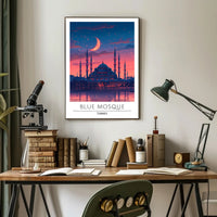 Blue Mosque Twilight Silhouette Cultural or Heritage Poster