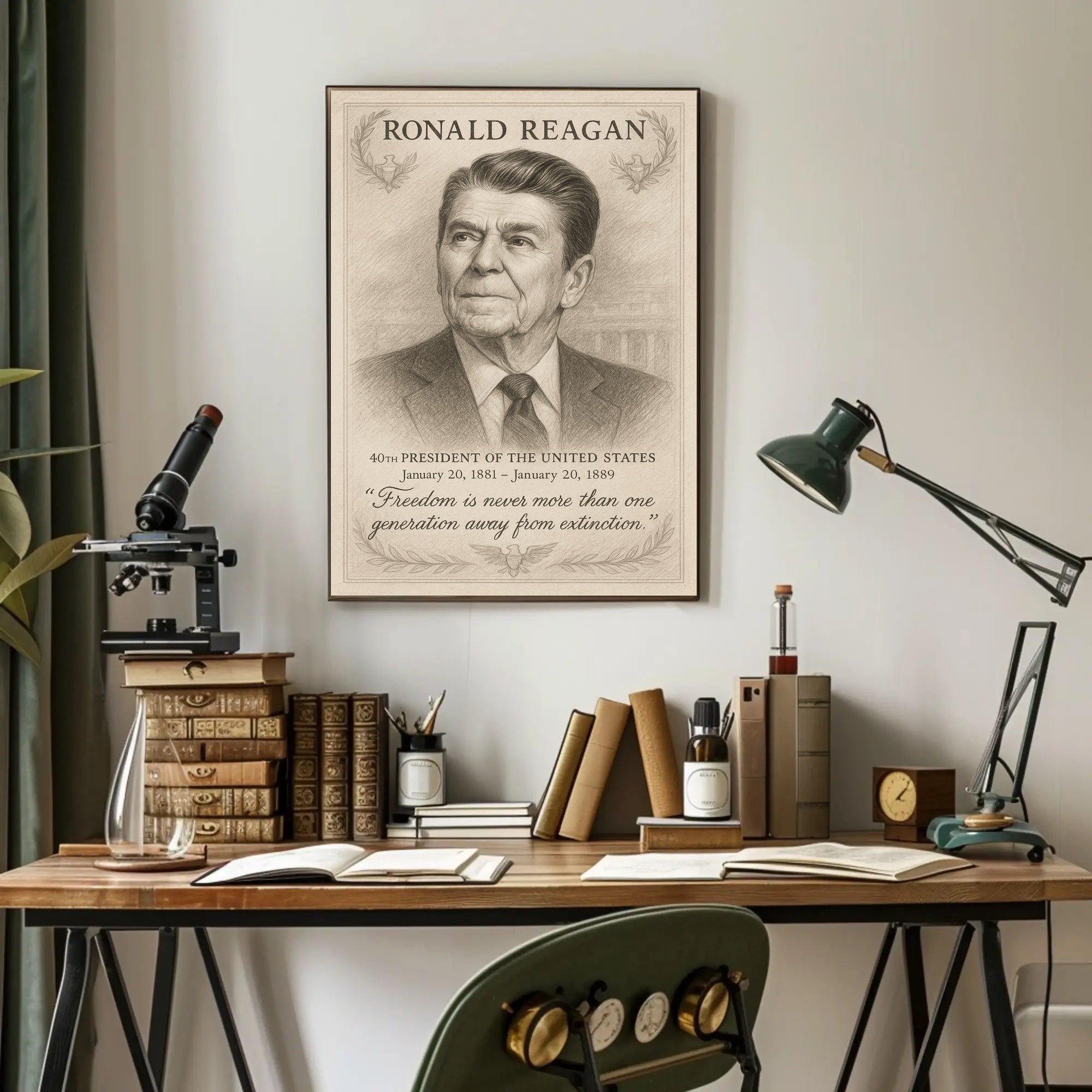 Ronald Reagan 40th President Sketch Poster Wall Art Print PosterGoat