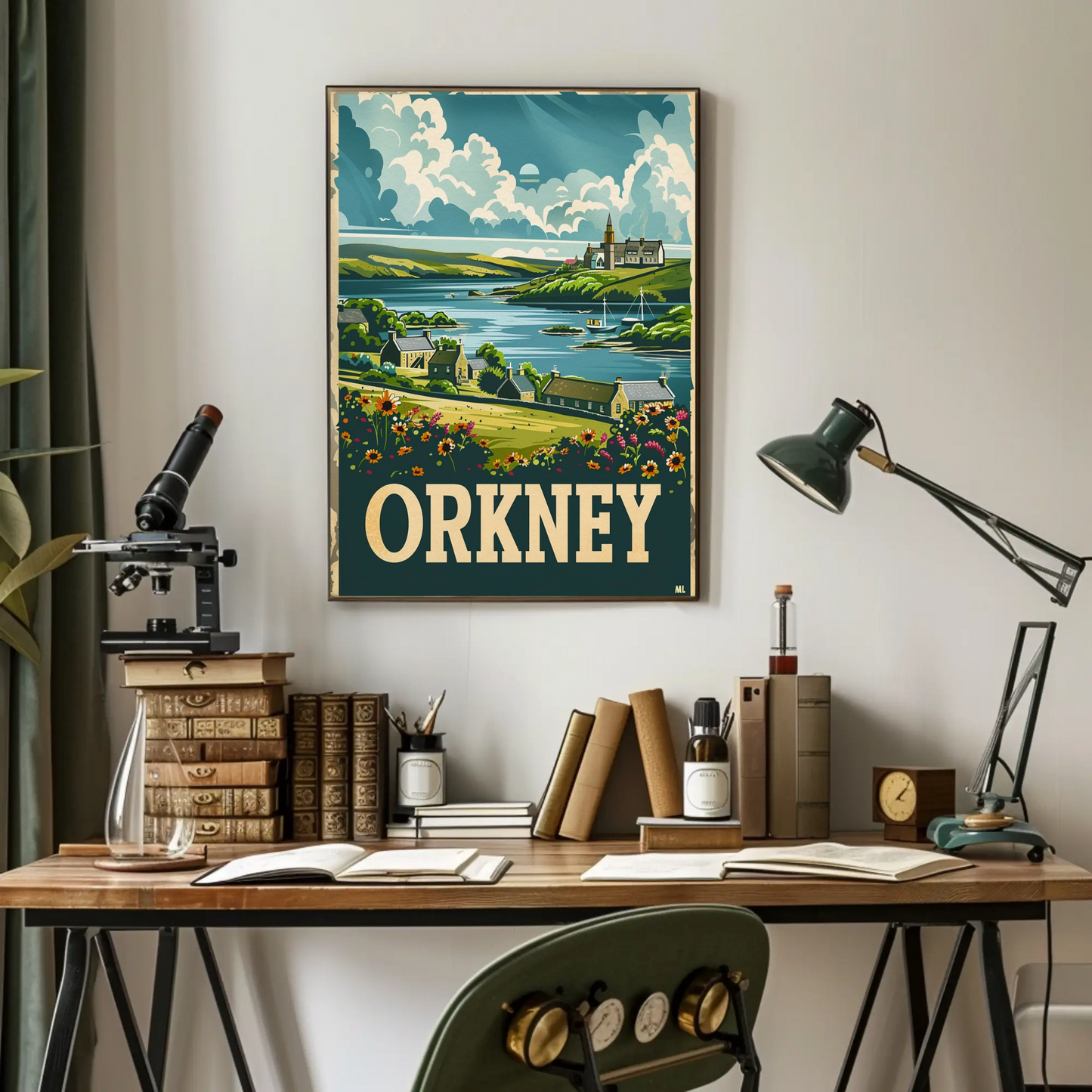 Orkney Coastal Village British Isles Travel Poster