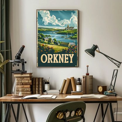 Orkney Coastal Village British Isles Travel Poster