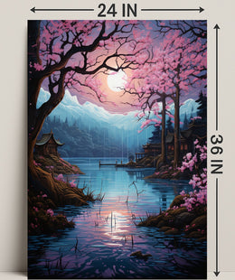 Tranquil Cherry Blossom Lake Poster