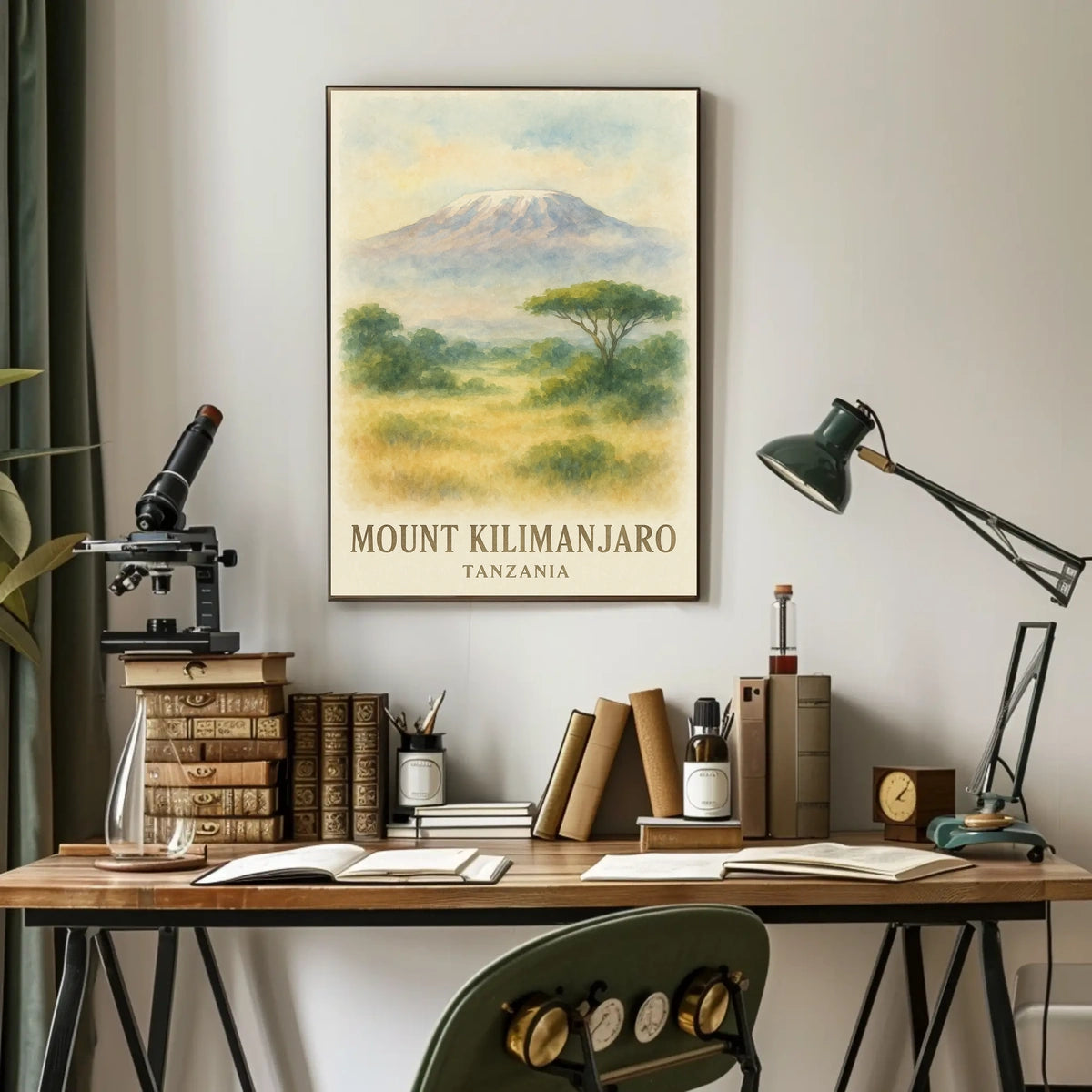 Kilimanjaro Watercolor Vintage Travel Explorer Poster