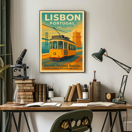 Lisbon Vintage Travel Poster Portugal Tram Print