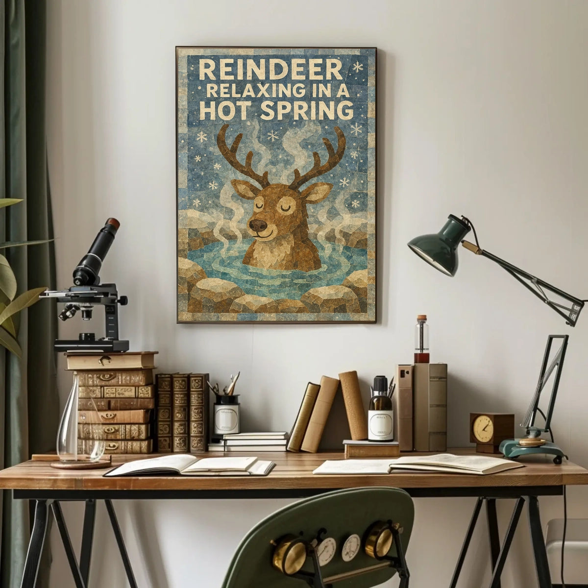 Whimsical Reindeer Hot Spring Winter Wonderland Poster