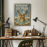 Whimsical Reindeer Hot Spring Winter Wonderland Poster
