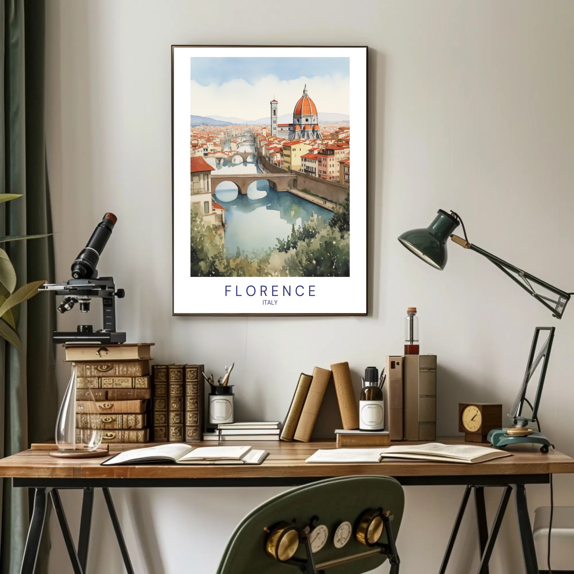 Florence Duomo and Arno River Watercolor Travel Poster PosterGoat