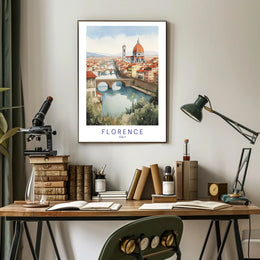 Florence Duomo and Arno River Watercolor Travel Poster PosterGoat