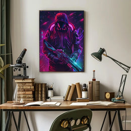 Neon Cyber Warrior Poster