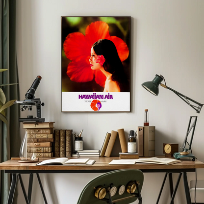 Hawaiian Air Woman Red Flower Portrait Travel Poster