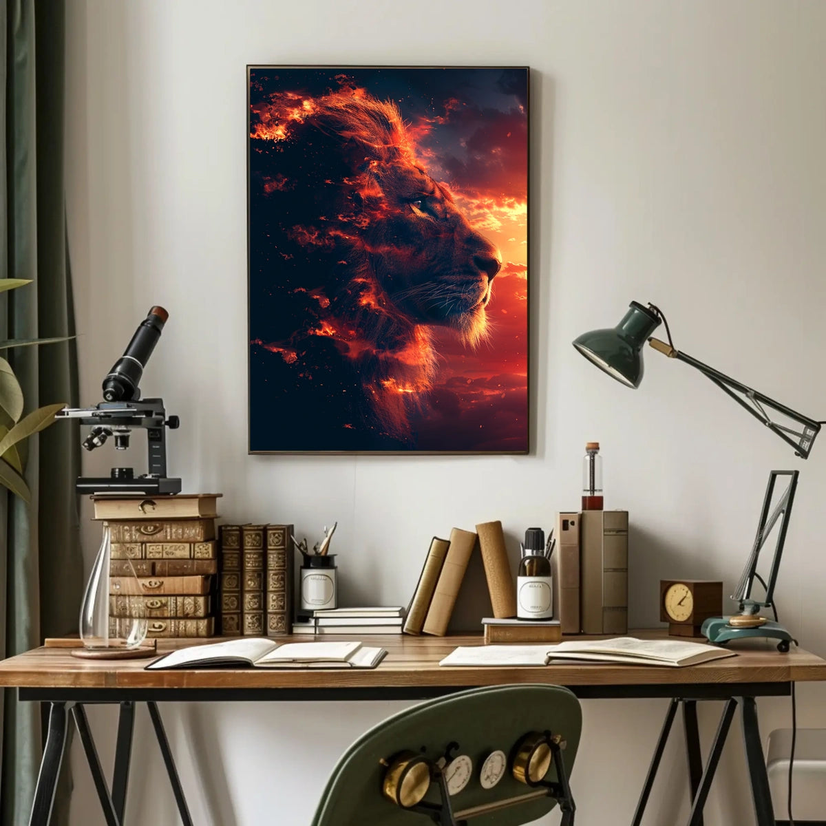 Majestic Lion Fire Art: Surreal Power Poster