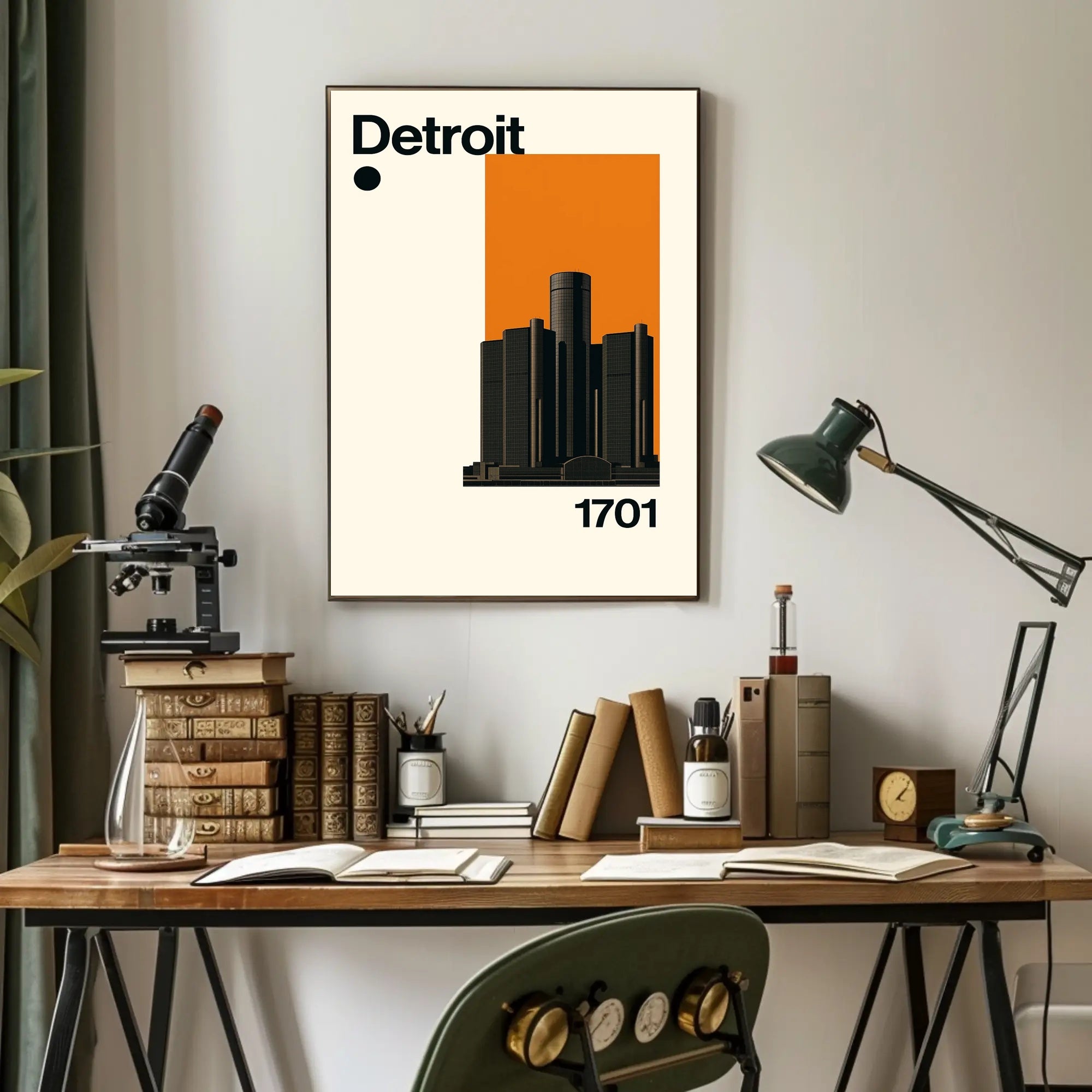 Detroit Skyscraper Modern Illustration Travel Poster