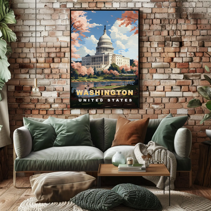 Washington DC United States Capitol Spring Vintage Travel Poster