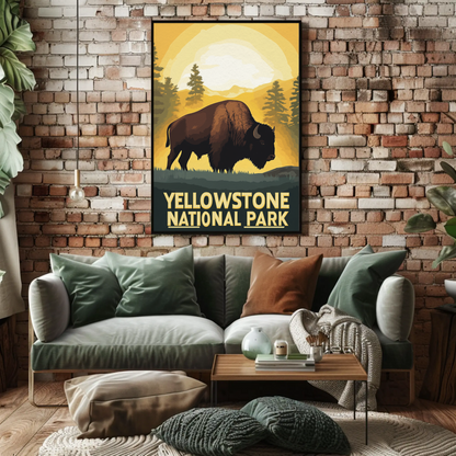 Yellowstone National Park Bison Vintage Poster