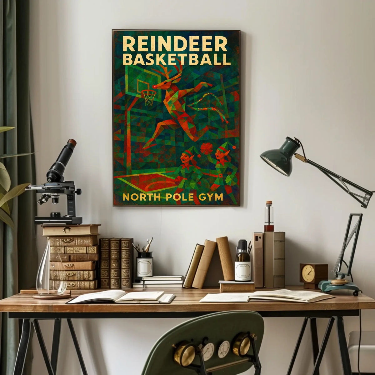 Reindeer Basketball At North Pole Gym Poster