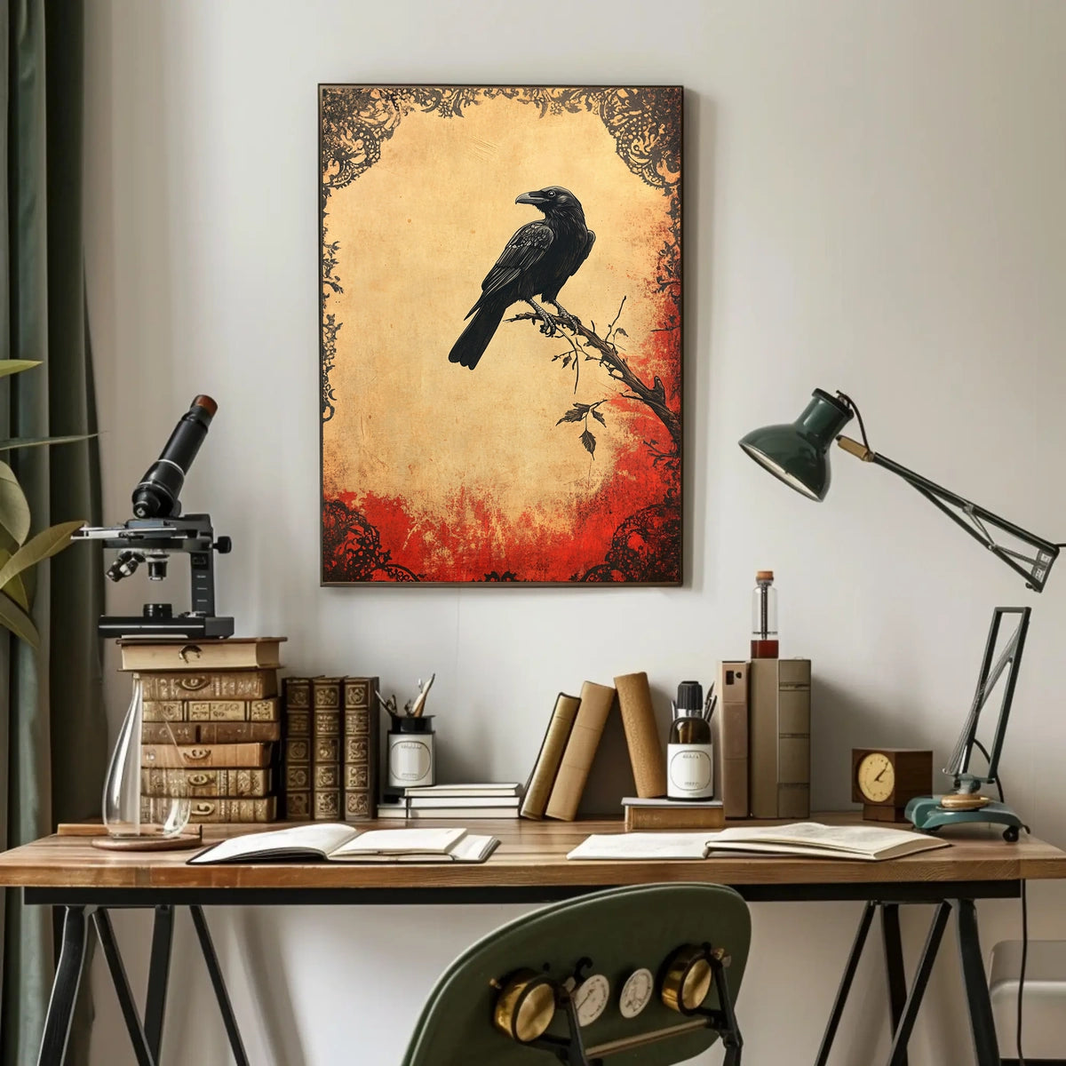 Raven on a Branch Artistic Vintage Animal Poster