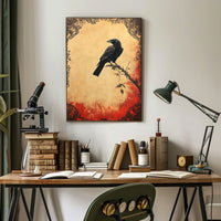 Raven on a Branch Artistic Vintage Animal Poster