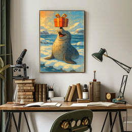 Joyful Seal With A Gift Poster