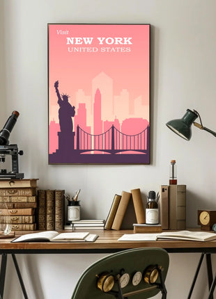 New York Landmarks Vintage Travel Poster