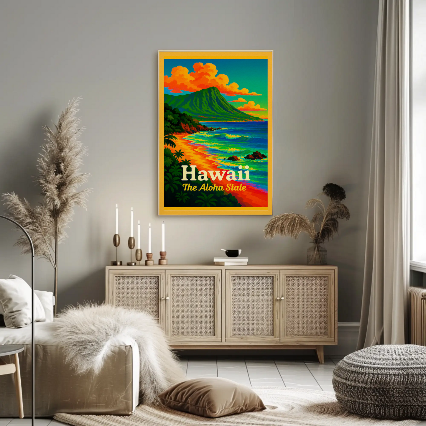 Hawaii Aloha State Colorful Coastline Travel Poster