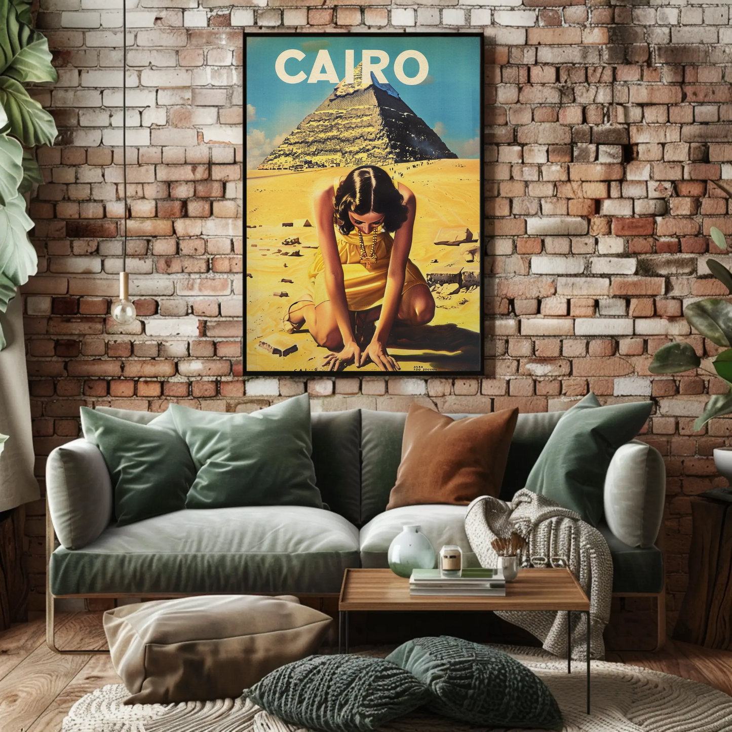 Cairo Egypt Pyramid Desert Woman Vintage Travel Poster