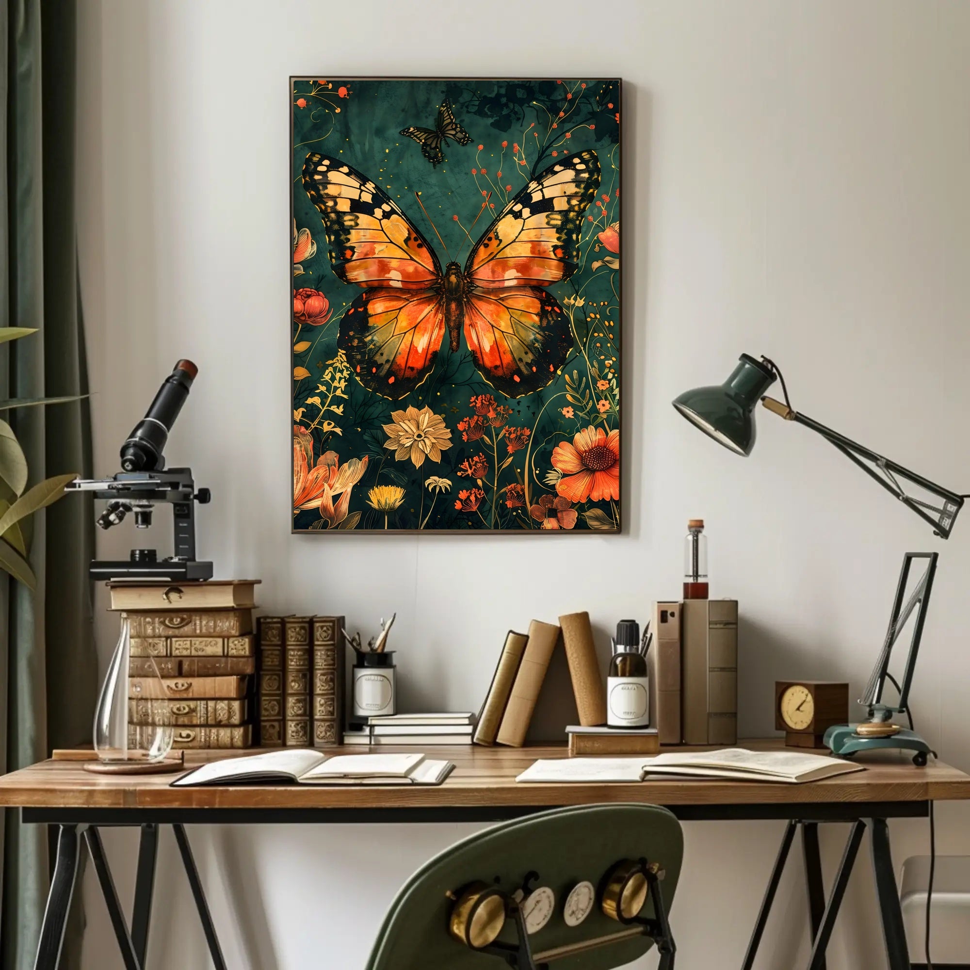 Butterfly and Botanical Garden Scene Animal Poster