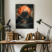Gothic Mansion Eerie Full Moon Artistic Poster