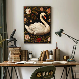 Graceful Swan Wall Art Amidst Blossoms