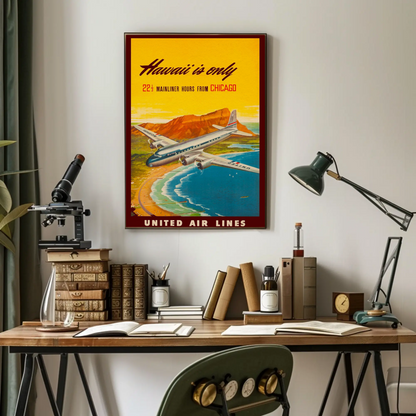 Hawaii United Chicago Flight Scenic Travel Poster