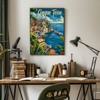 Cinque Terre Colorful Cliffside Coastline Italy Travel Poster