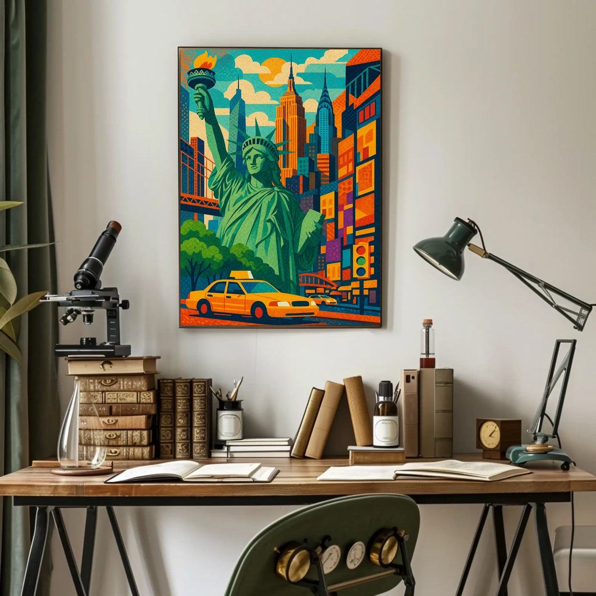 New York City Bright Iconic Urban Poster Vintage Wall Art