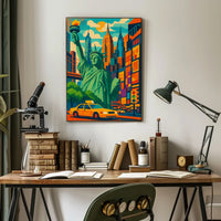 New York City Bright Iconic Urban Poster Vintage Wall Art