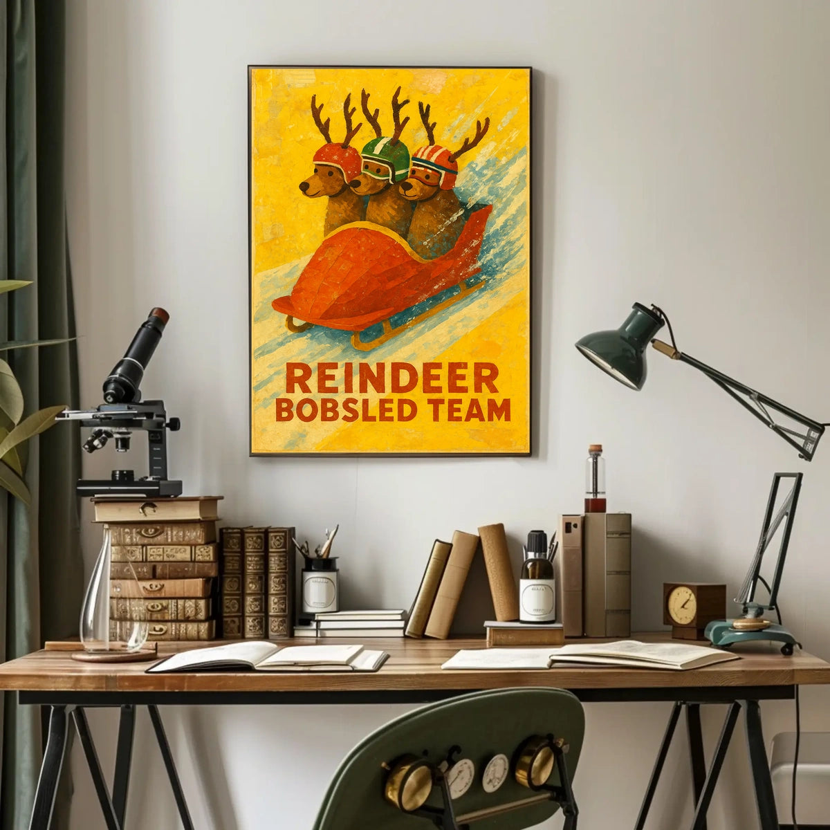 Reindeer Bobsled Team Poster