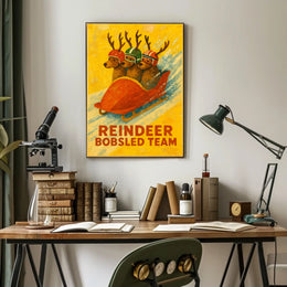 Reindeer Bobsled Team Poster