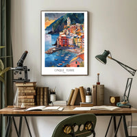 Cinque Terre Coastal Watercolor Travel Poster PosterGoat