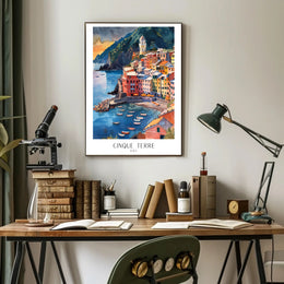 Cinque Terre Coastal Watercolor Travel Poster PosterGoat