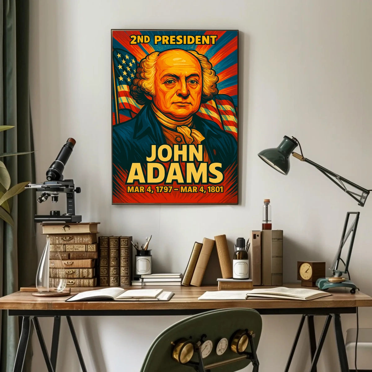 John Adams 2nd President of the United States Colorful Comic Book Style Poster