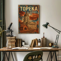 Topeka Kansas Vintage Architecture Landmarks Poster