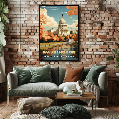 Washington D.C. Capitol Autumn Glow Vintage Travel Poster