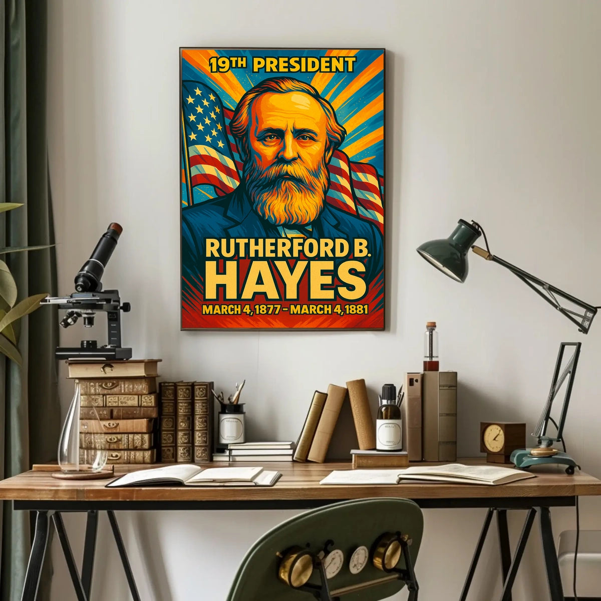 Rutherford B. Hayes 19th President of the United States Colorful Comic Book Style Poster