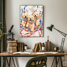 Three Golden Retriever Puppies Wall Art Decor Poster