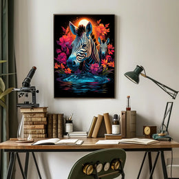 Vibrant Zebras in Dreamlike African Landscape Poster